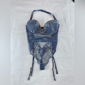 Victoria's Secret Embroidered Mesh Corset Teddy Bodysuit – 36D